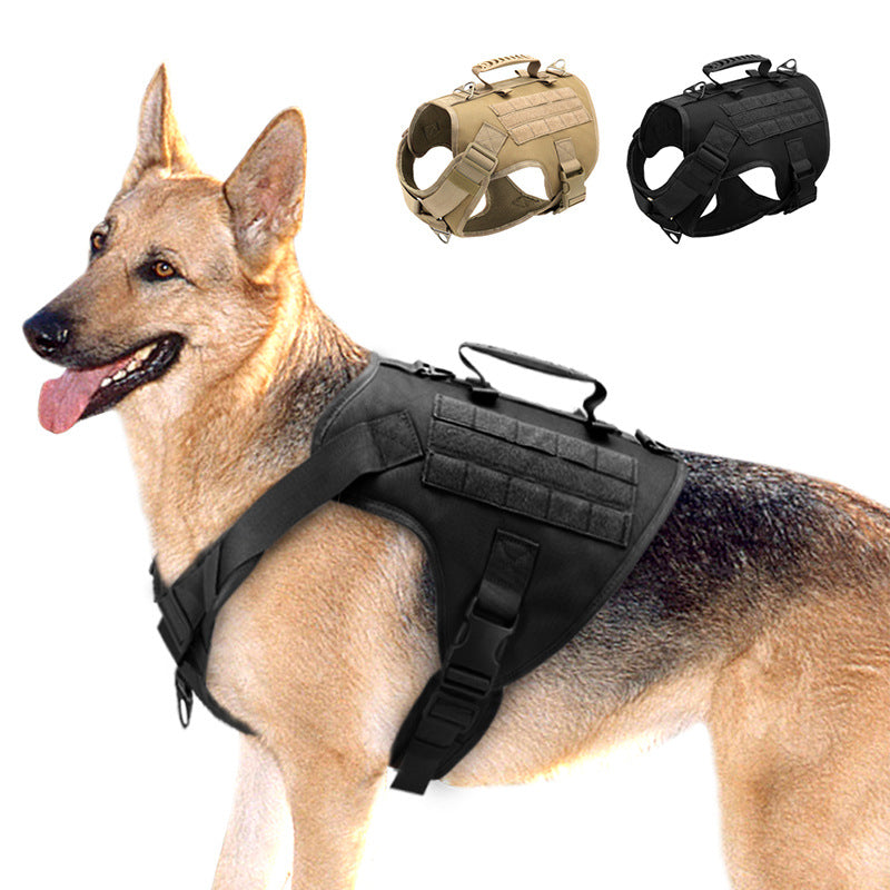 KFX-4422717 Tactics K9 Nylon Chest Harness Vest for Dogs - Wolf Brown & Night Black, Adjustable Sizes S, M, L