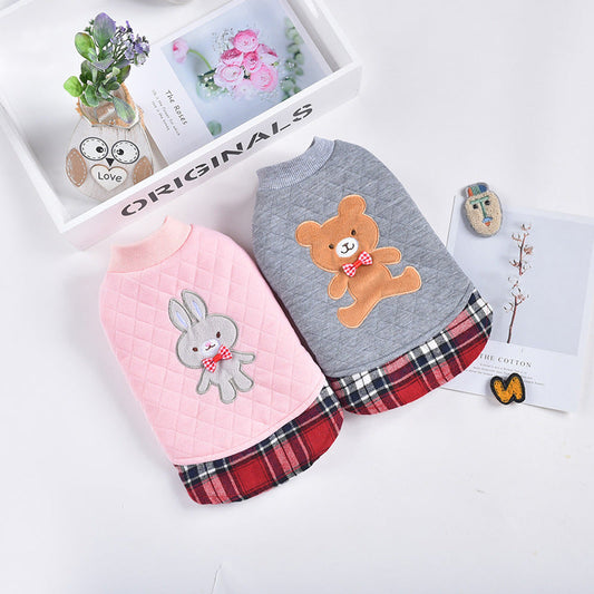 KFX-4424509 Warm Teddy Top for Small Dogs - Two-Legged Rhombus Design in Gray and Pink, Multiple Sizes Available