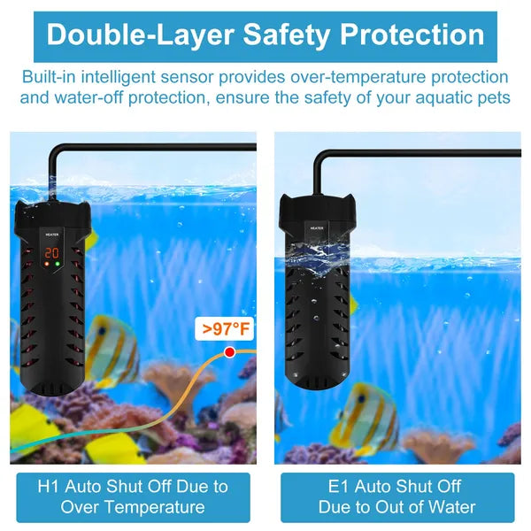 KFX-4427965 500W Submersible Aquarium Heater with Adjustable Temperature and External Controller for Freshwater and Saltwater Tanks