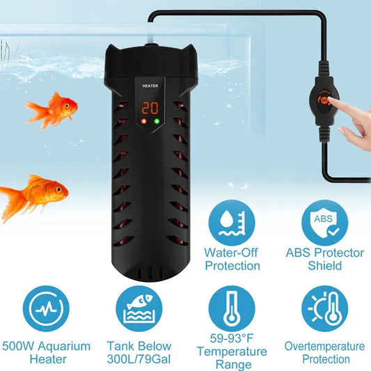 KFX-4427965 500W Submersible Aquarium Heater with Adjustable Temperature and External Controller for Freshwater and Saltwater Tanks