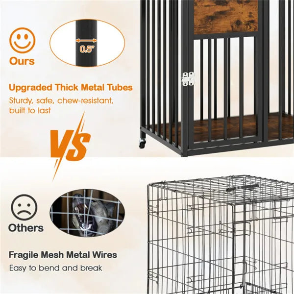 KFX-4428349 2-in-1 Pet Crate Furniture with Lockable Wheels and Sturdy Metal Frame for Small Dogs