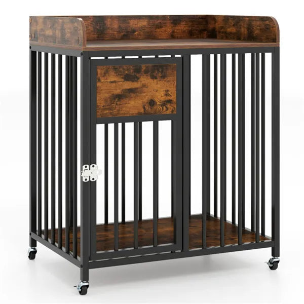 KFX-4428349 2-in-1 Pet Crate Furniture with Lockable Wheels and Sturdy Metal Frame for Small Dogs