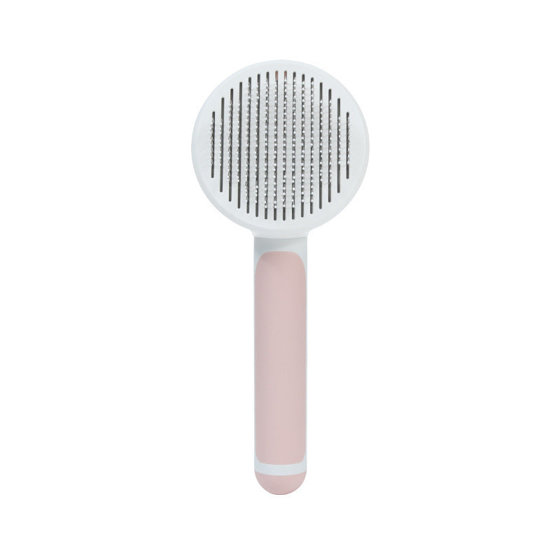 KFX-4430269 Round Handle Self-Cleaning Pet Comb with Sticky Bead Steel Teeth for Effortless Hair Removal