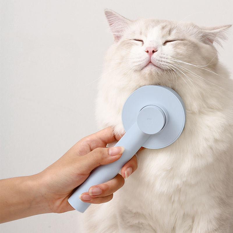 KFX-4430269 Round Handle Self-Cleaning Pet Comb with Sticky Bead Steel Teeth for Effortless Hair Removal