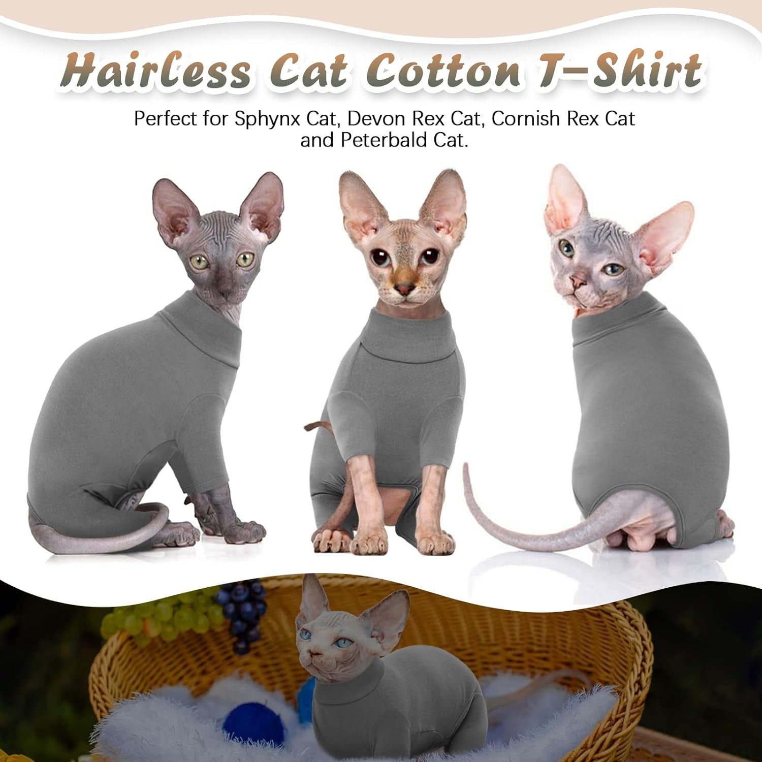 KFX-4431933 Soft Warm Turtleneck Sweater for Hairless Cats and Puppies - Comfortable Winter Pajamas with Sleeves
