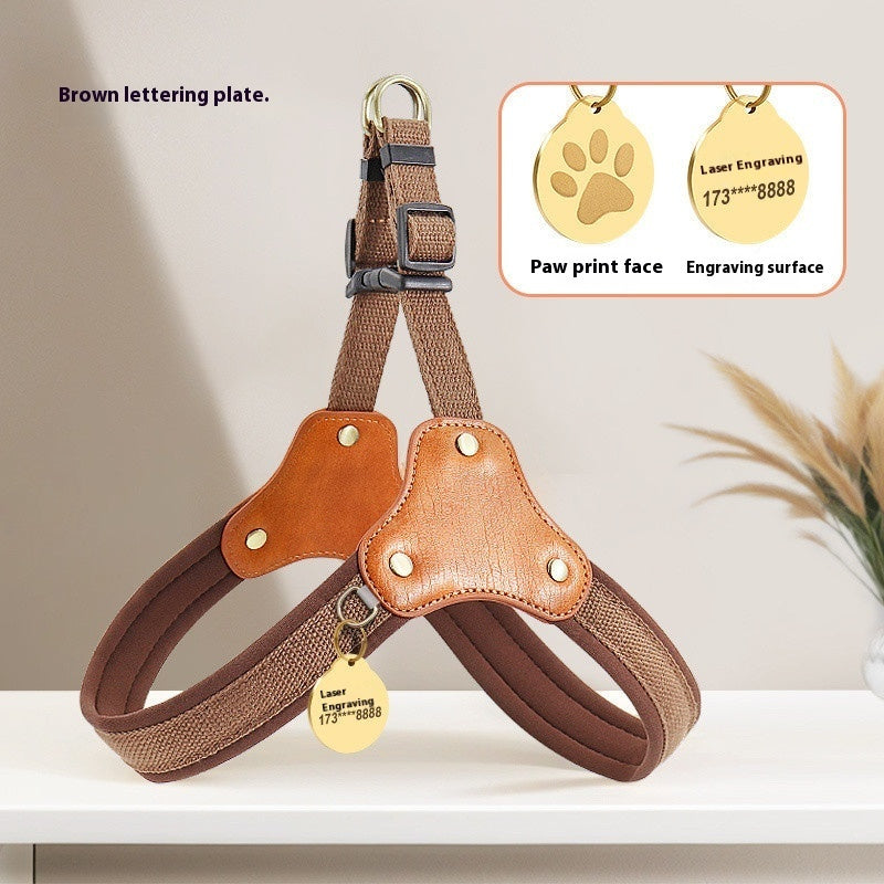 KFX-4433725 Small Dog Chest and Back Leash with Engraved Plaque - Durable Cloth Pet Harness