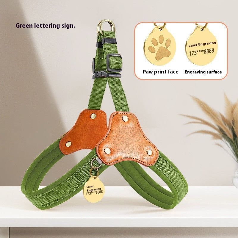 KFX-4433725 Small Dog Chest and Back Leash with Engraved Plaque - Durable Cloth Pet Harness