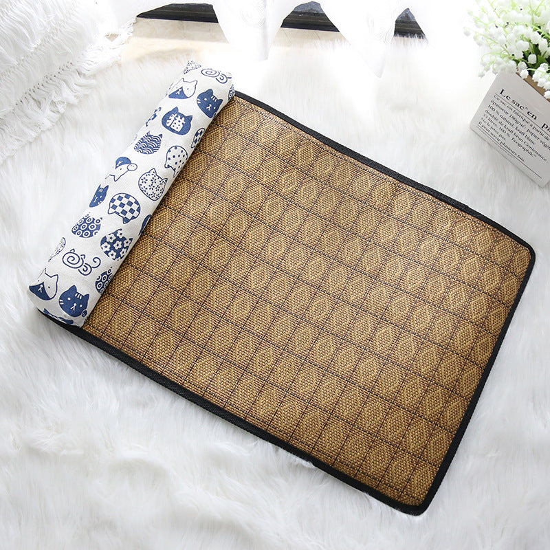 KFX-4434493 Cooling Rattan Pet Mat Pillow Cushion with Durable Edging and Non-Slip Bottom, Multiple Sizes Available