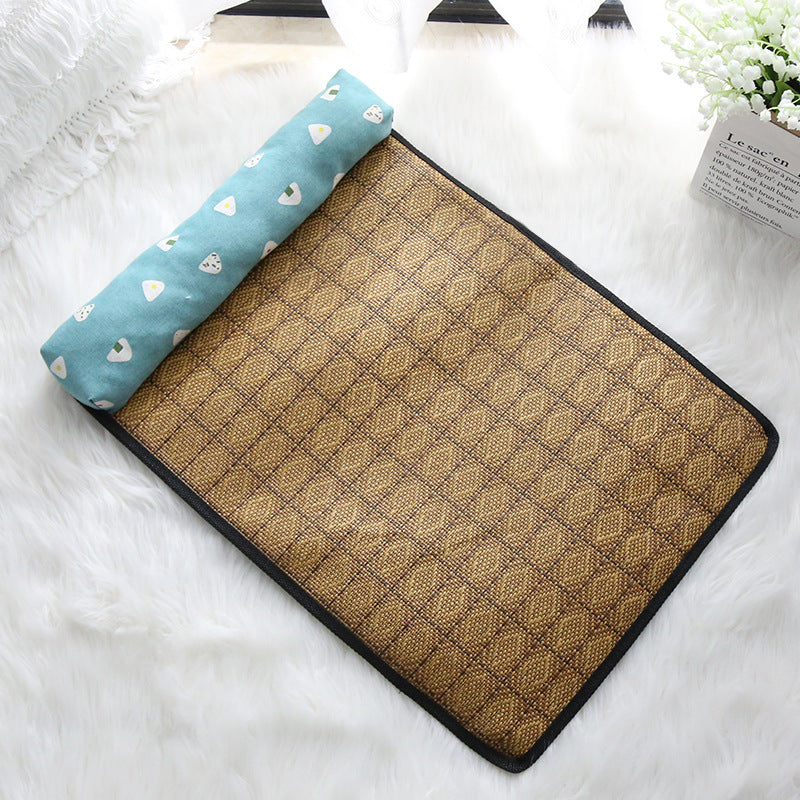 KFX-4434493 Cooling Rattan Pet Mat Pillow Cushion with Durable Edging and Non-Slip Bottom, Multiple Sizes Available