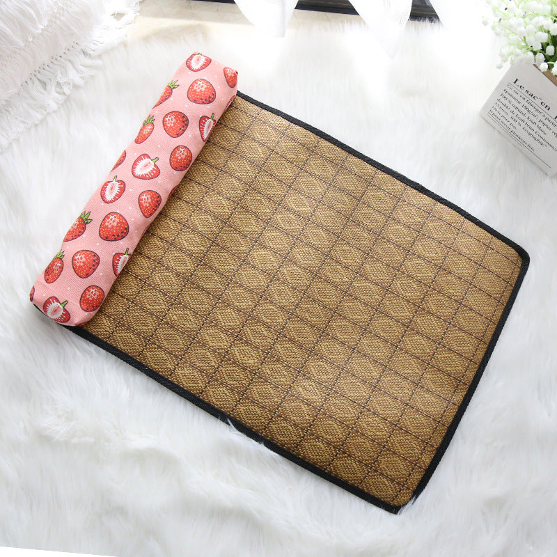KFX-4434493 Cooling Rattan Pet Mat Pillow Cushion with Durable Edging and Non-Slip Bottom, Multiple Sizes Available