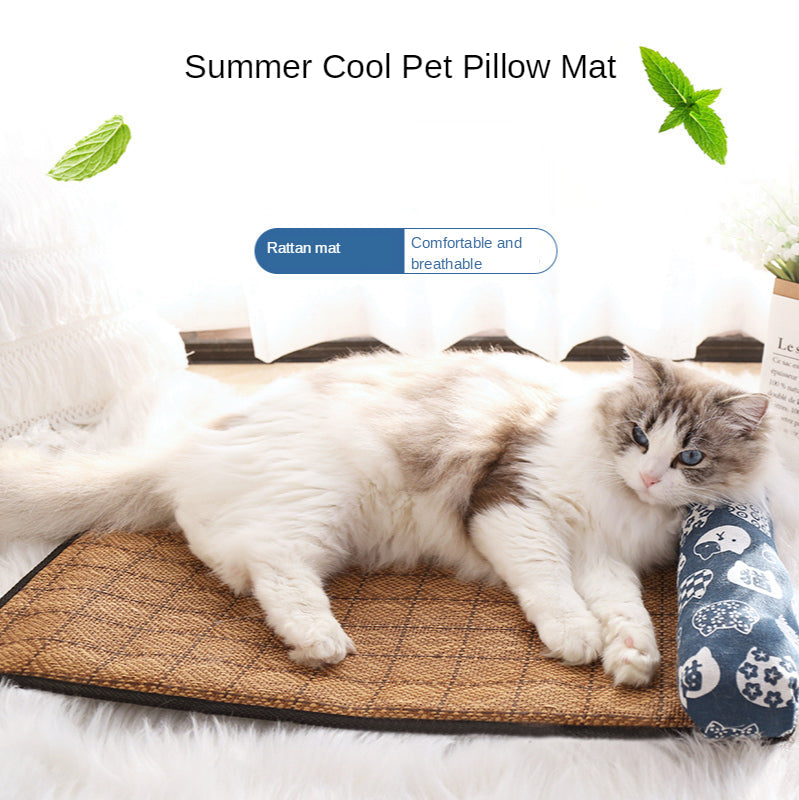 KFX-4434493 Cooling Rattan Pet Mat Pillow Cushion with Durable Edging and Non-Slip Bottom, Multiple Sizes Available