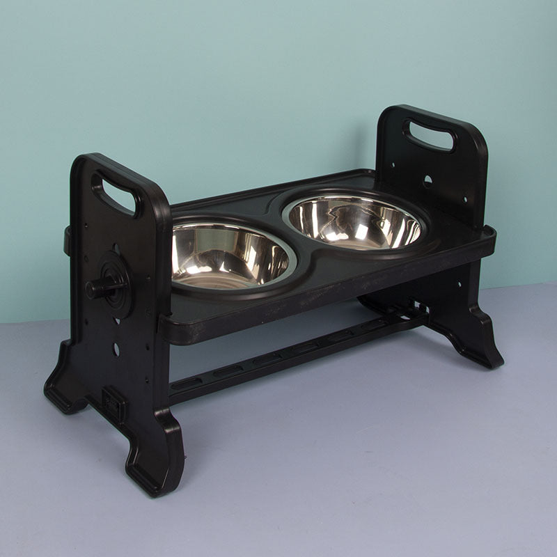 KFX-4434621 Height Adjustable Pet Feeding Table with Double Stainless Steel Bowls - Suitable for Cats and Small Dogs