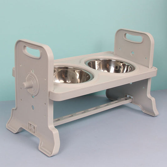 KFX-4434621 Height Adjustable Pet Feeding Table with Double Stainless Steel Bowls - Suitable for Cats and Small Dogs