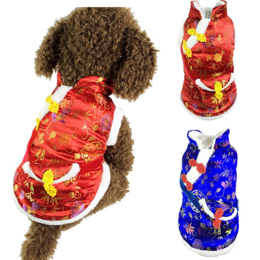 KFX-4435005 Red Envelope Bag Tang Suit for Pets in Red and Blue, Silk and Cotton Blend, Suitable for New Year Celebrations
