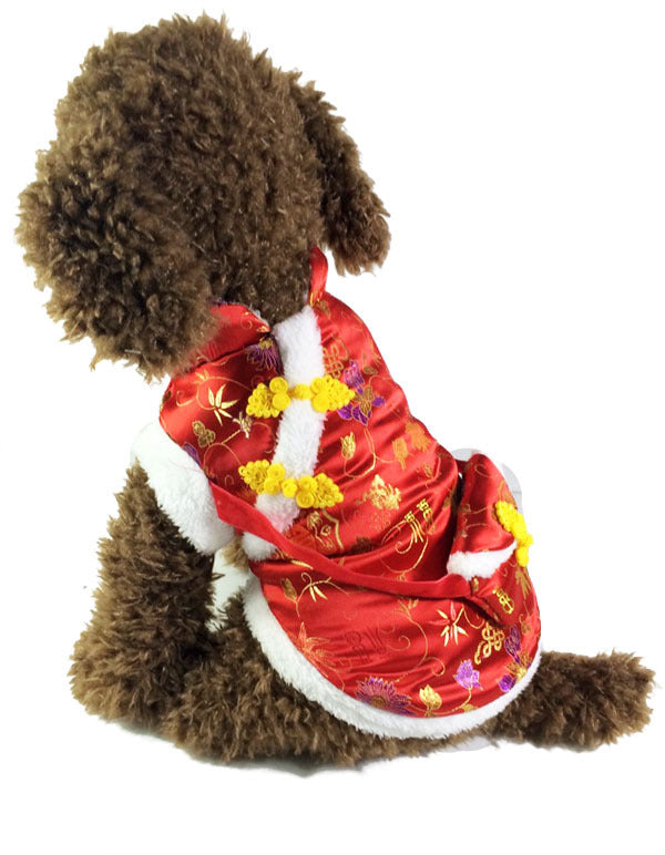 KFX-4435005 Red Envelope Bag Tang Suit for Pets in Red and Blue, Silk and Cotton Blend, Suitable for New Year Celebrations