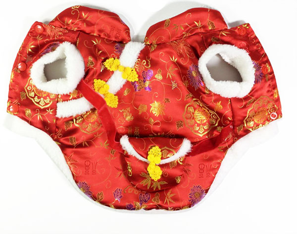 KFX-4435005 Red Envelope Bag Tang Suit for Pets in Red and Blue, Silk and Cotton Blend, Suitable for New Year Celebrations