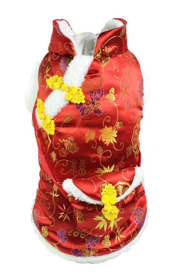 KFX-4435005 Red Envelope Bag Tang Suit for Pets in Red and Blue, Silk and Cotton Blend, Suitable for New Year Celebrations