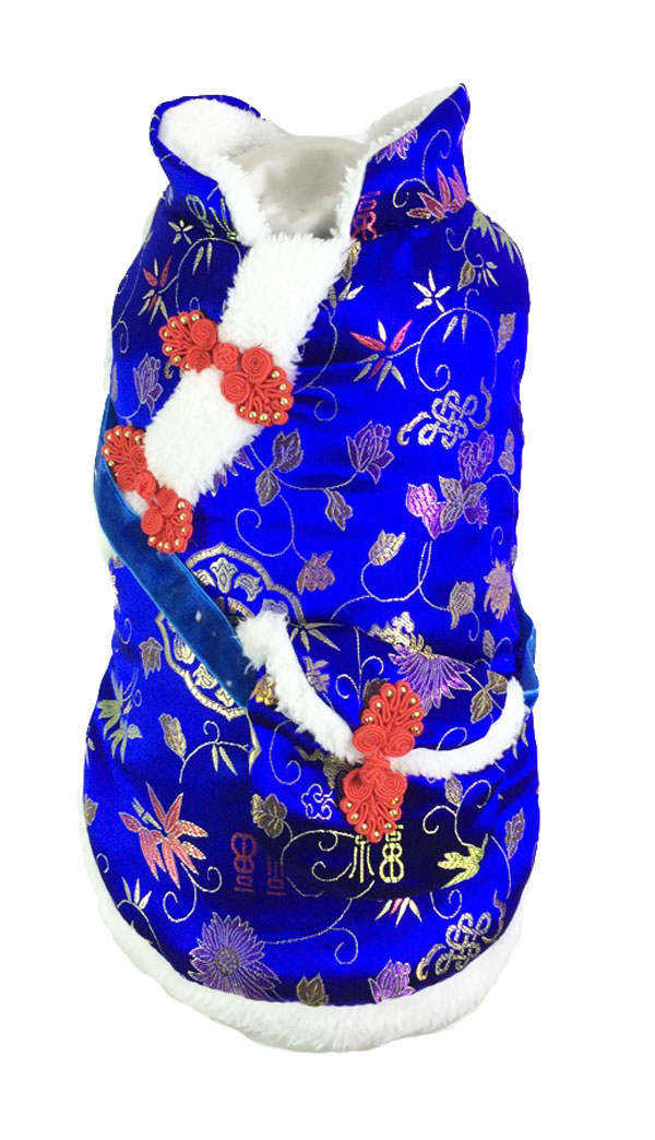 KFX-4435005 Red Envelope Bag Tang Suit for Pets in Red and Blue, Silk and Cotton Blend, Suitable for New Year Celebrations
