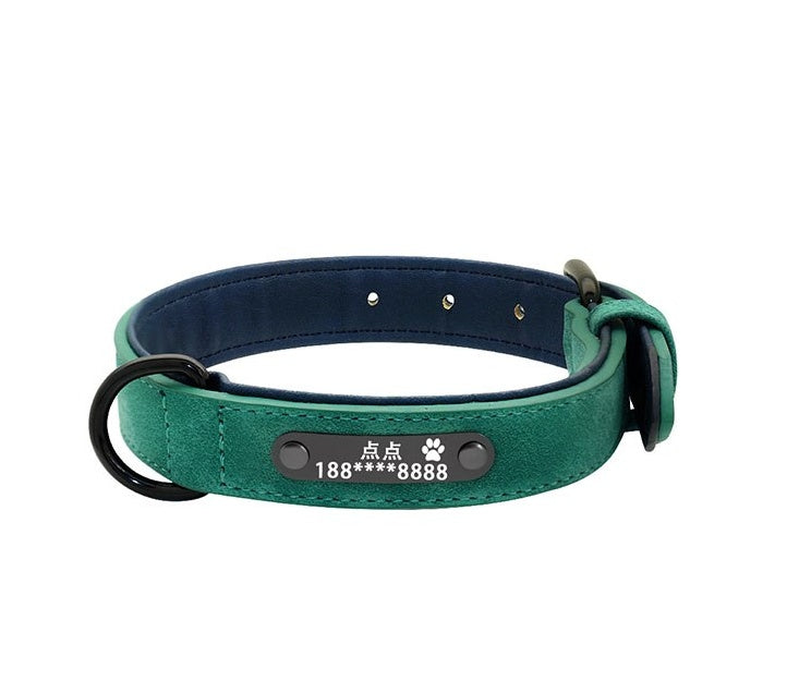 KFX-4436285 Custom Microfiber Leather Dog Tag Identity Card with Adjustable Collar and Double D Buckle