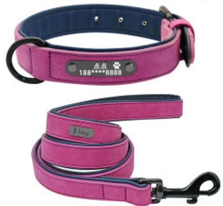 KFX-4436285 Custom Microfiber Leather Dog Tag Identity Card with Adjustable Collar and Double D Buckle