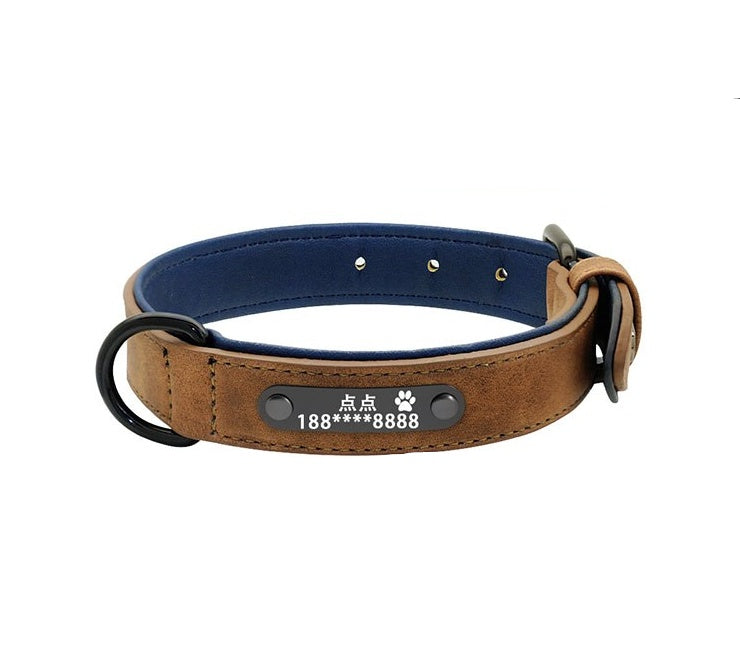 KFX-4436285 Custom Microfiber Leather Dog Tag Identity Card with Adjustable Collar and Double D Buckle