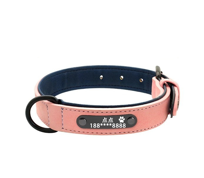 KFX-4436285 Custom Microfiber Leather Dog Tag Identity Card with Adjustable Collar and Double D Buckle