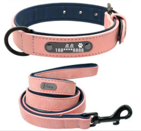 KFX-4436285 Custom Microfiber Leather Dog Tag Identity Card with Adjustable Collar and Double D Buckle