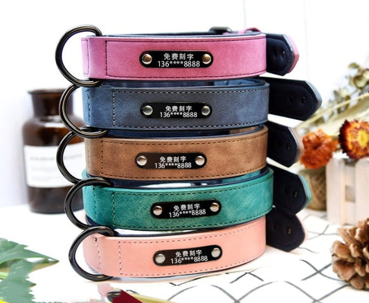 KFX-4436285 Custom Microfiber Leather Dog Tag Identity Card with Adjustable Collar and Double D Buckle