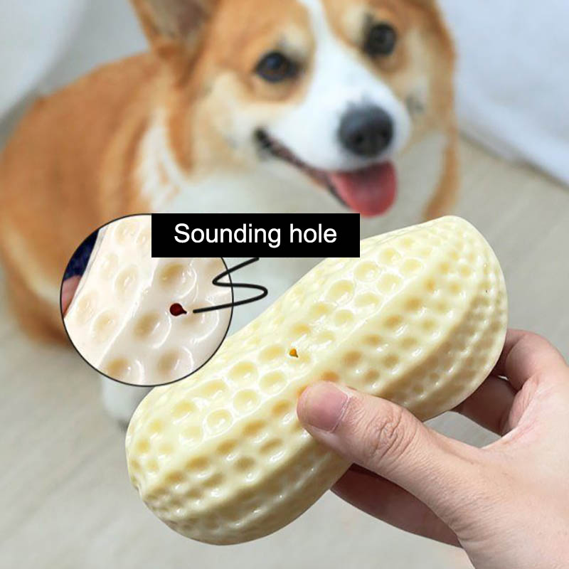 KFX-4437693 Durable Peanut Squeaky Chew Toy for Small to Medium Dogs and Puppies - Eco-Friendly Rubber with Tooth Cleaning Features
