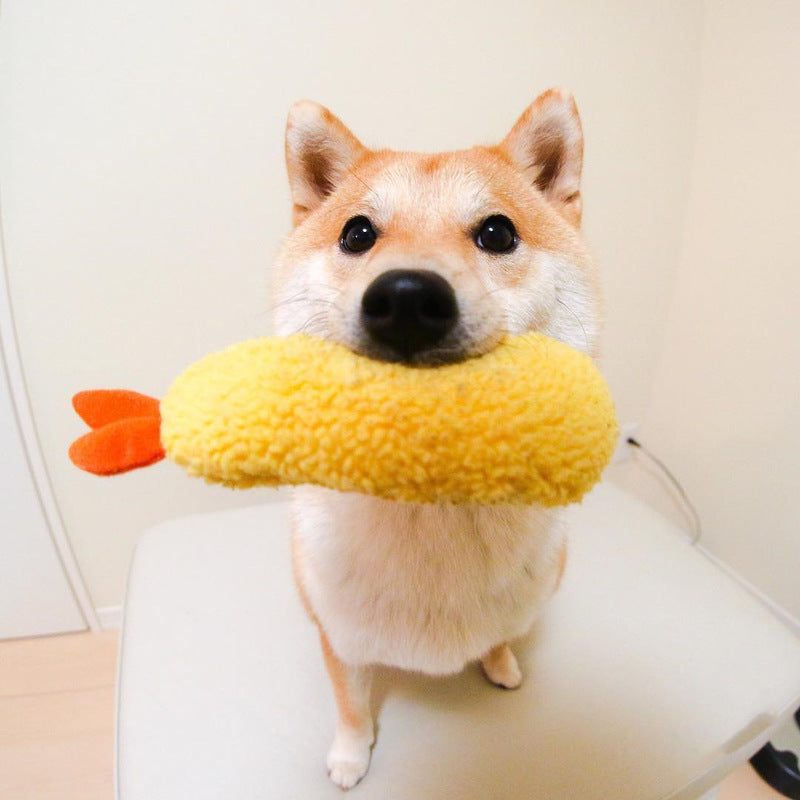 KFX-4439869 Cute Fried Shrimp Tempura Dog Chew Toy with Squeaker for Puppies