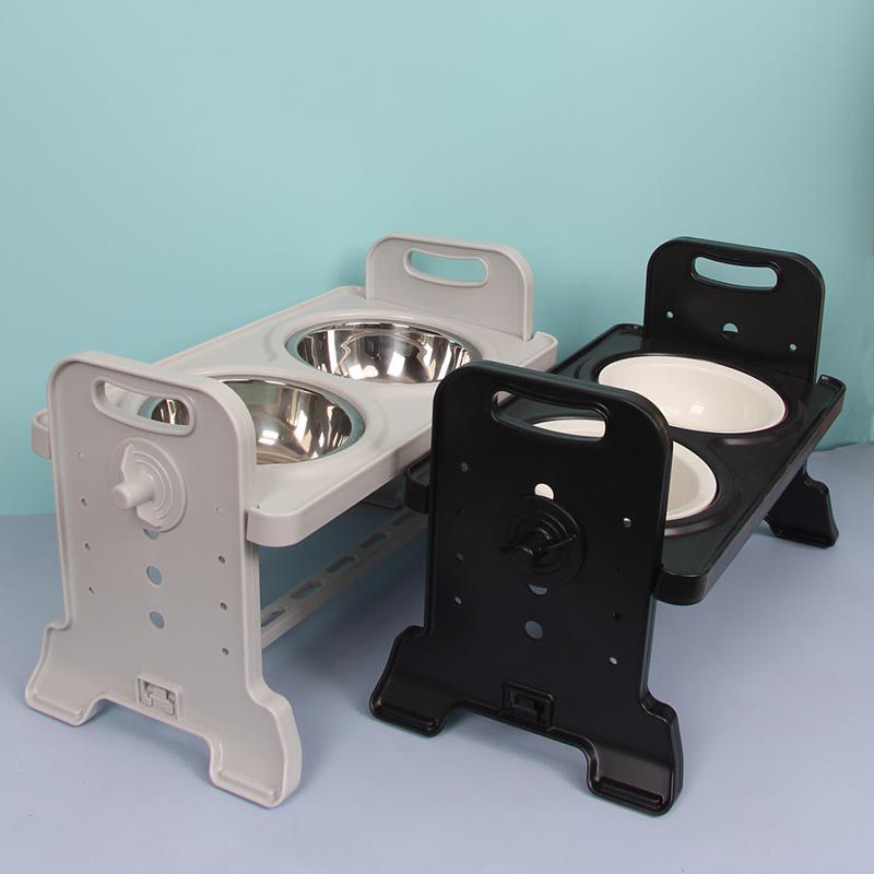 KFX-4440381 Adjustable Ceramic and Stainless Steel Pet Feeding Station with Double Bowls