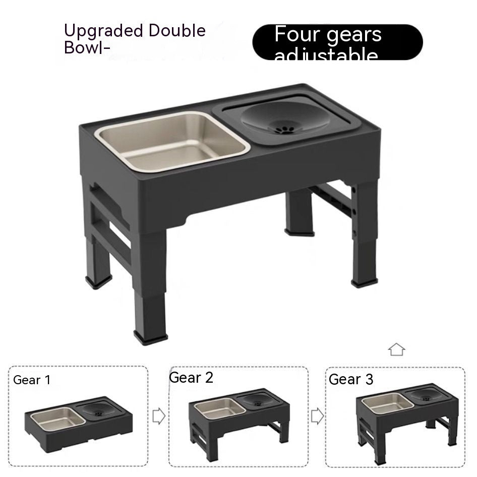 KFX-4440381 Adjustable Ceramic and Stainless Steel Pet Feeding Station with Double Bowls