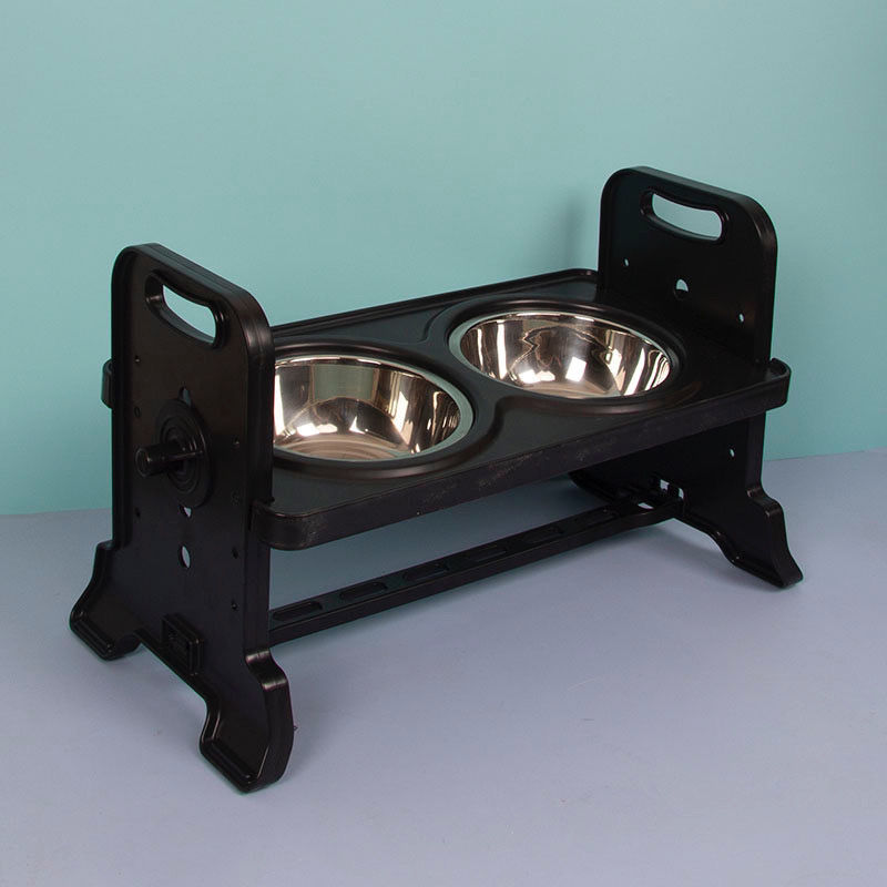 KFX-4440381 Adjustable Ceramic and Stainless Steel Pet Feeding Station with Double Bowls