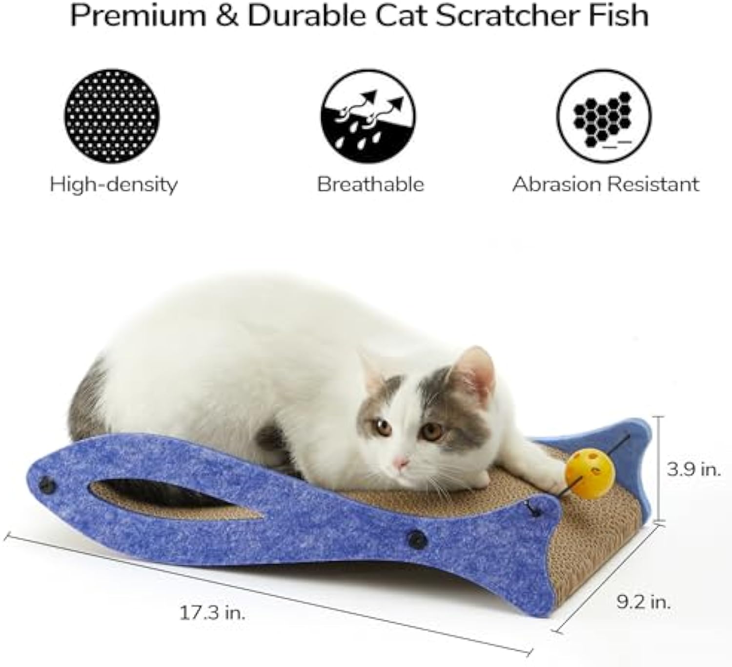 KFX-4443453 Durable Fish-Shaped Cat Scratcher Lounge with Ball Toy for Indoor Cats - Eco-Friendly Cardboard Design