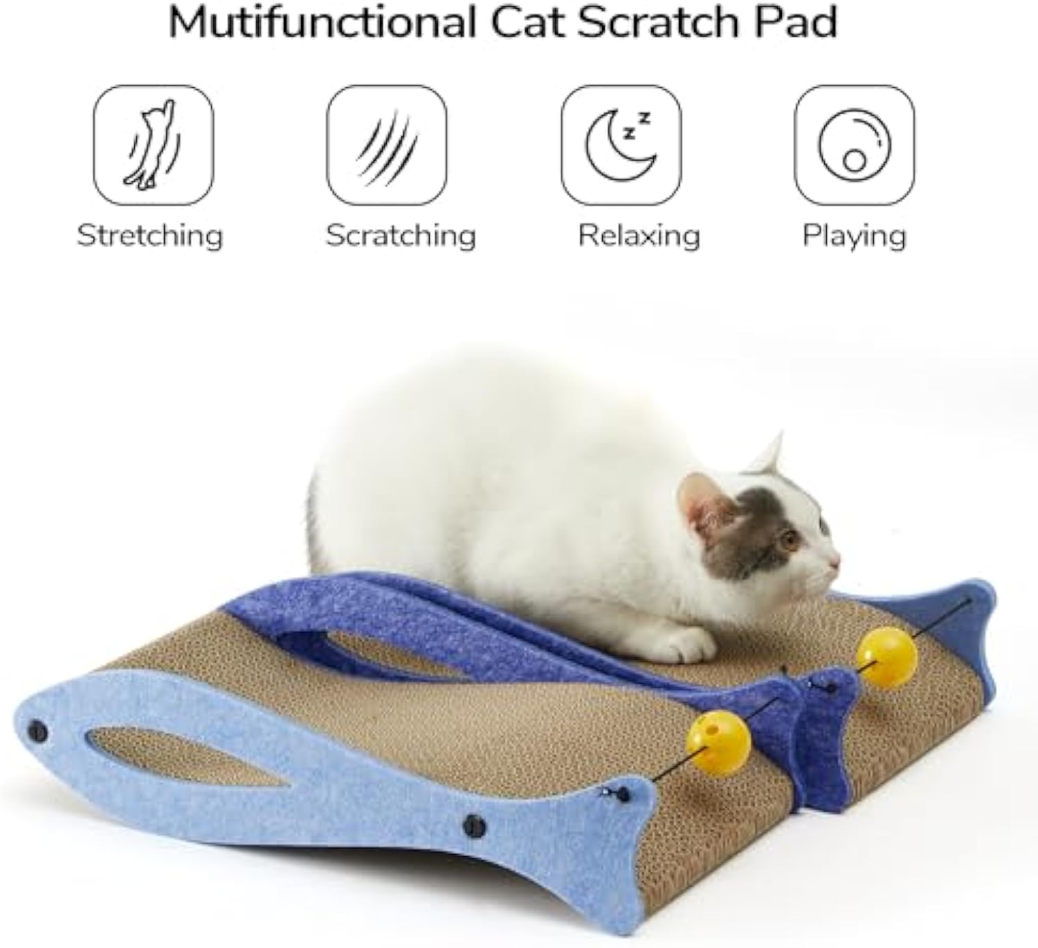 KFX-4443453 Durable Fish-Shaped Cat Scratcher Lounge with Ball Toy for Indoor Cats - Eco-Friendly Cardboard Design