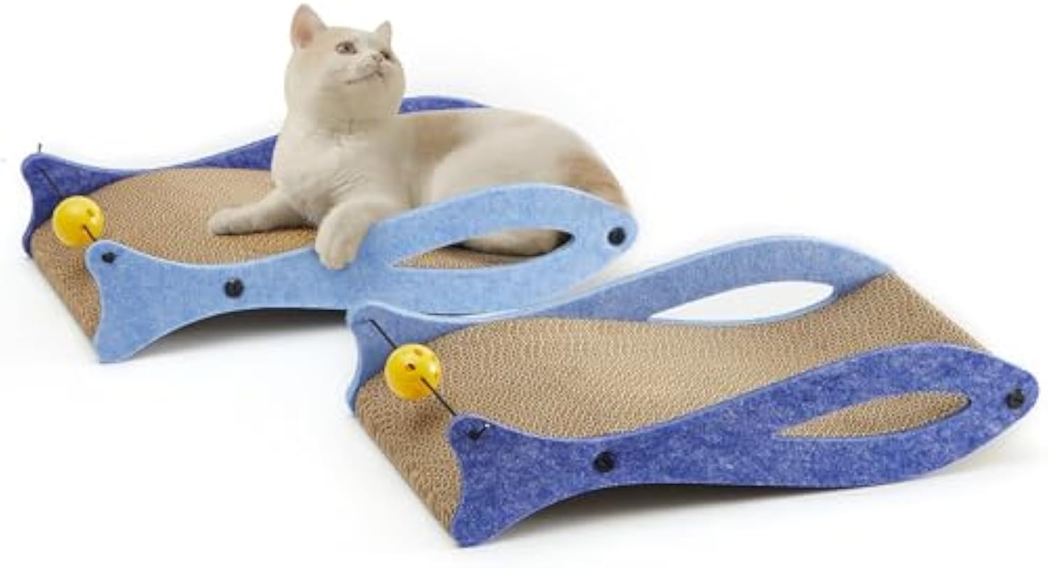 KFX-4443453 Durable Fish-Shaped Cat Scratcher Lounge with Ball Toy for Indoor Cats - Eco-Friendly Cardboard Design
