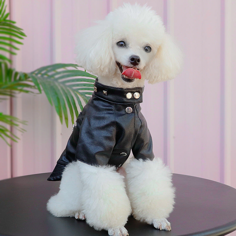 KFX-4444349 Stylish PU Leather Dog Jacket with Rivets for Small to Medium Breeds