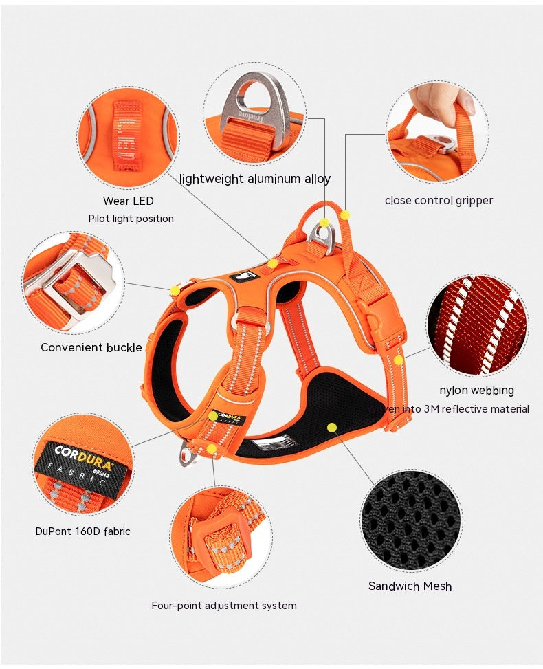 KFX-4445245 Reflective Polyester Dog Harness with Hand-Holding Rope - Multiple Sizes Available