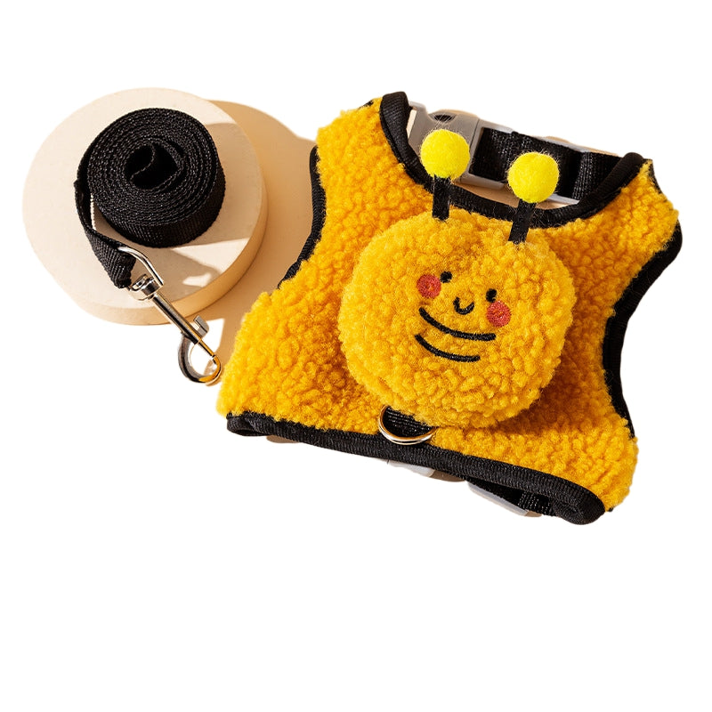 KFX-4445757 Adorable Animal Plush Harness and Leash Set for Cats and Dogs - Comfortable, Adjustable Design with Cute Pouch