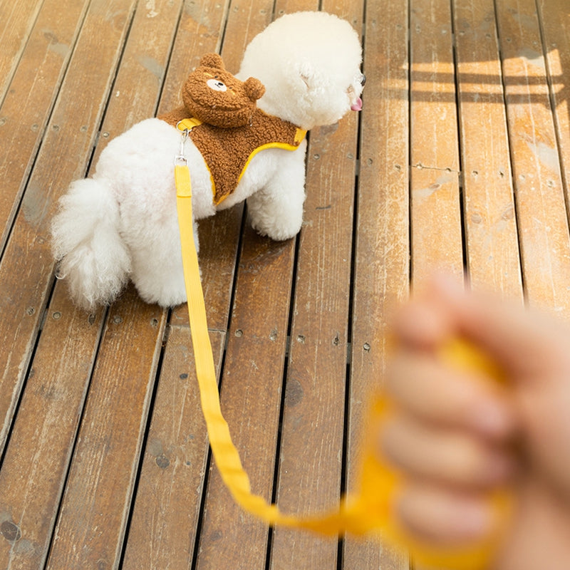 KFX-4445757 Adorable Animal Plush Harness and Leash Set for Cats and Dogs - Comfortable, Adjustable Design with Cute Pouch