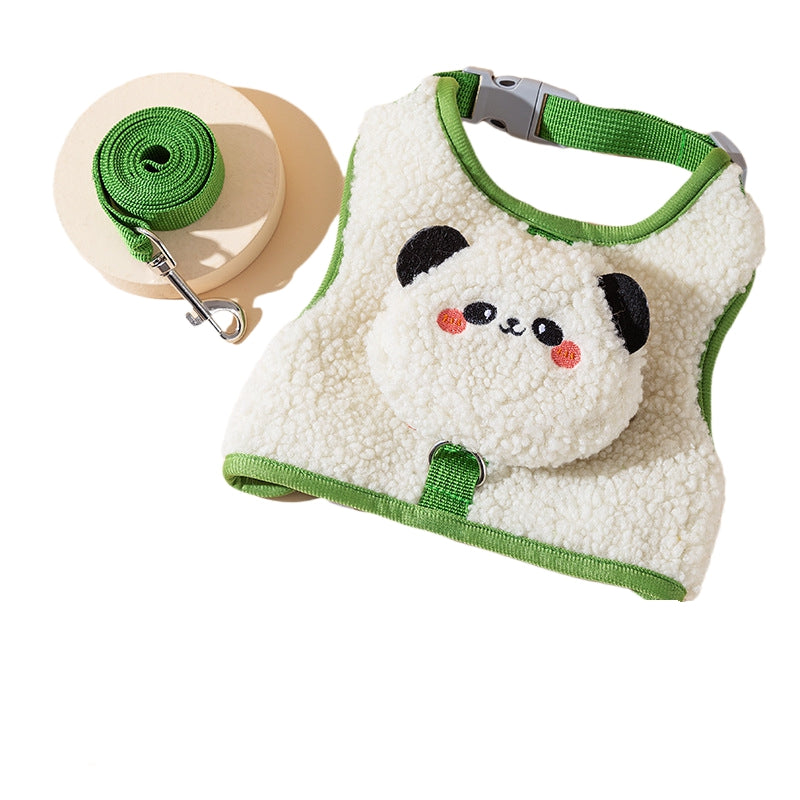 KFX-4445757 Adorable Animal Plush Harness and Leash Set for Cats and Dogs - Comfortable, Adjustable Design with Cute Pouch