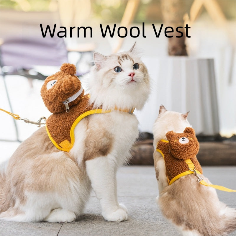 KFX-4445757 Adorable Animal Plush Harness and Leash Set for Cats and Dogs - Comfortable, Adjustable Design with Cute Pouch