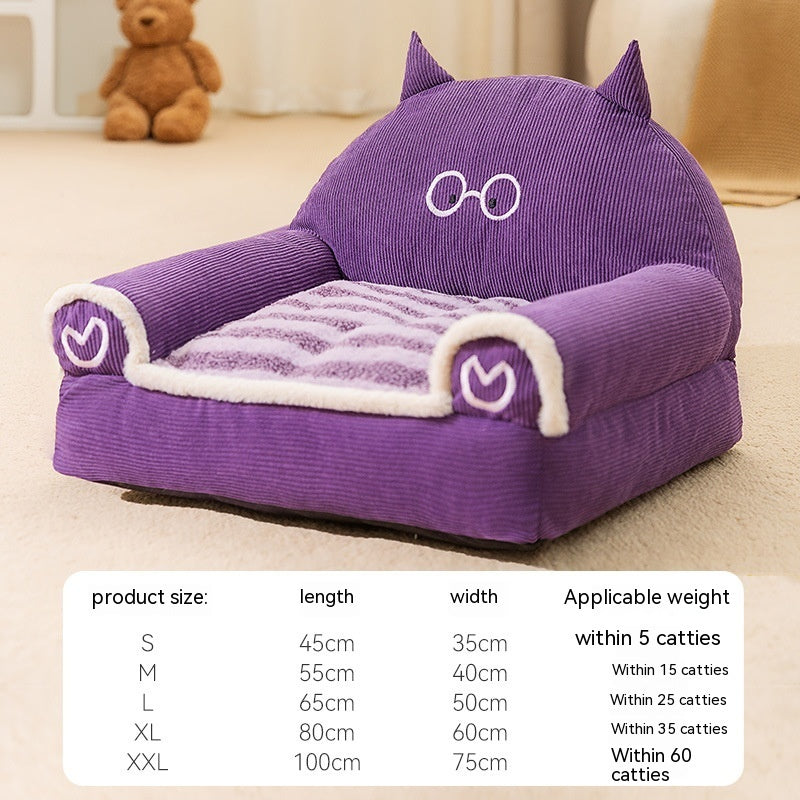 KFX-4446013 Cozy Winter Dog Bed for Small and Medium Dogs - Angora Corduroy Sofa in Brown Bear and Purple Lamb