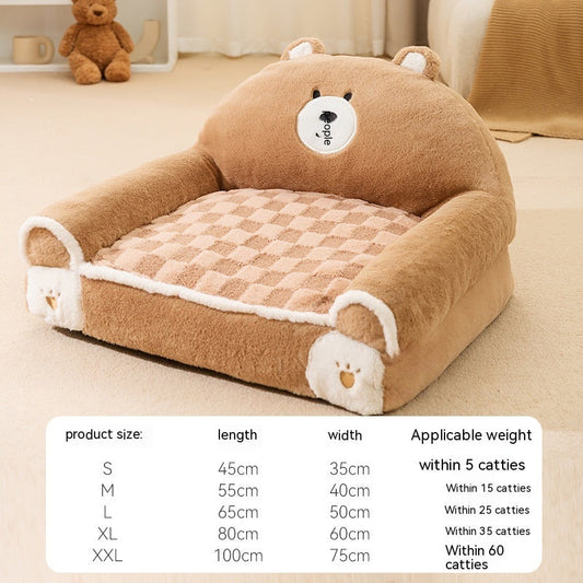 KFX-4446013 Cozy Winter Dog Bed for Small and Medium Dogs - Angora Corduroy Sofa in Brown Bear and Purple Lamb