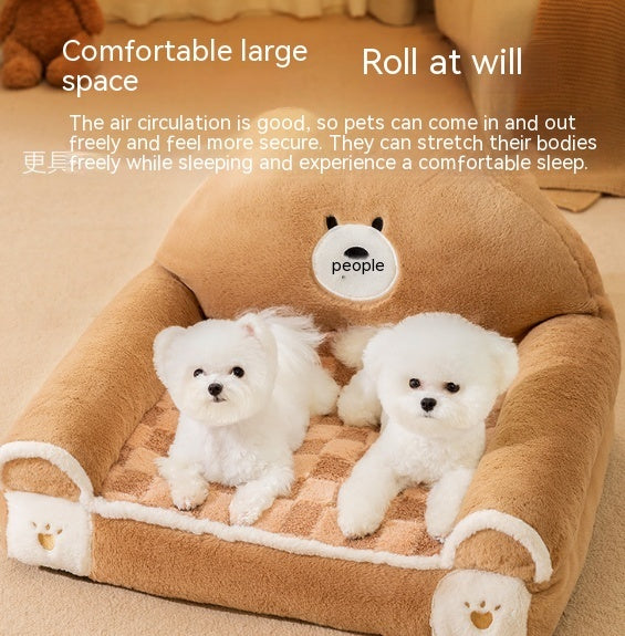 KFX-4446013 Cozy Winter Dog Bed for Small and Medium Dogs - Angora Corduroy Sofa in Brown Bear and Purple Lamb