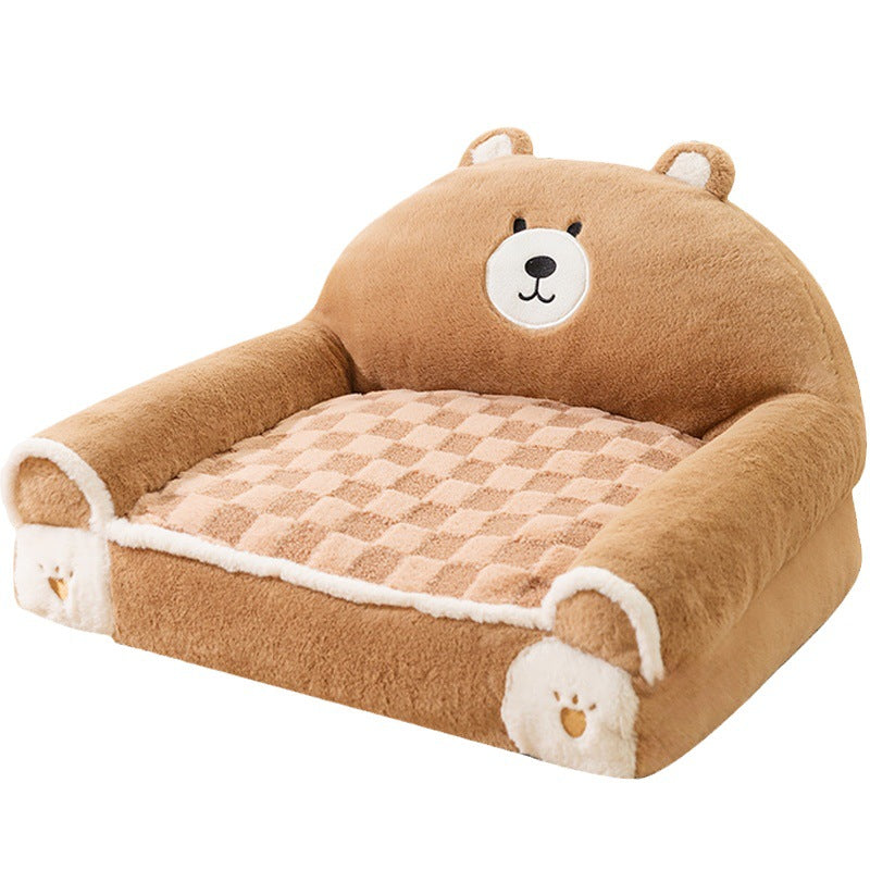 KFX-4446013 Cozy Winter Dog Bed for Small and Medium Dogs - Angora Corduroy Sofa in Brown Bear and Purple Lamb