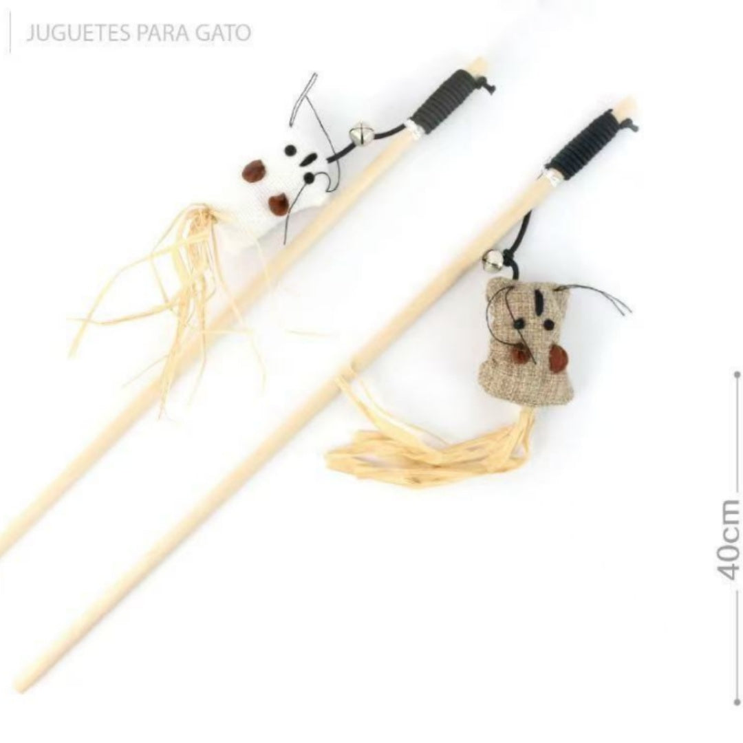KFX-4446781 Natural Straw Cat Teasing Stick with Toy Attached