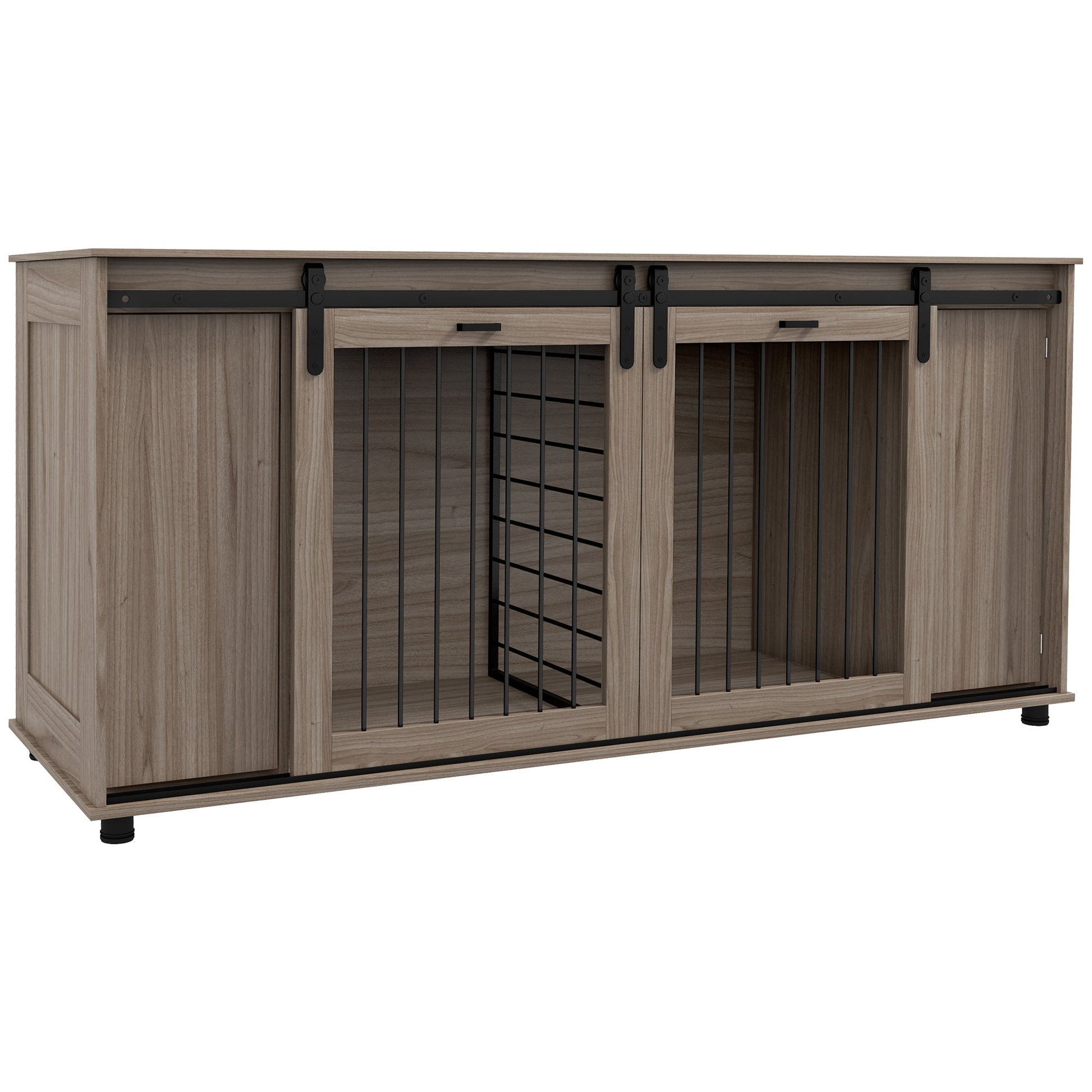 KFX-4449597 Modern Walnut Dog Kennel Furniture with Removable Divider for 2 Small Dogs or 1 Large Dog