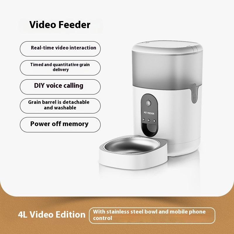 KFX-4449725 Automatic Cat Feeder with Video Interaction and Mobile App Control, 4L Stainless Steel Basin