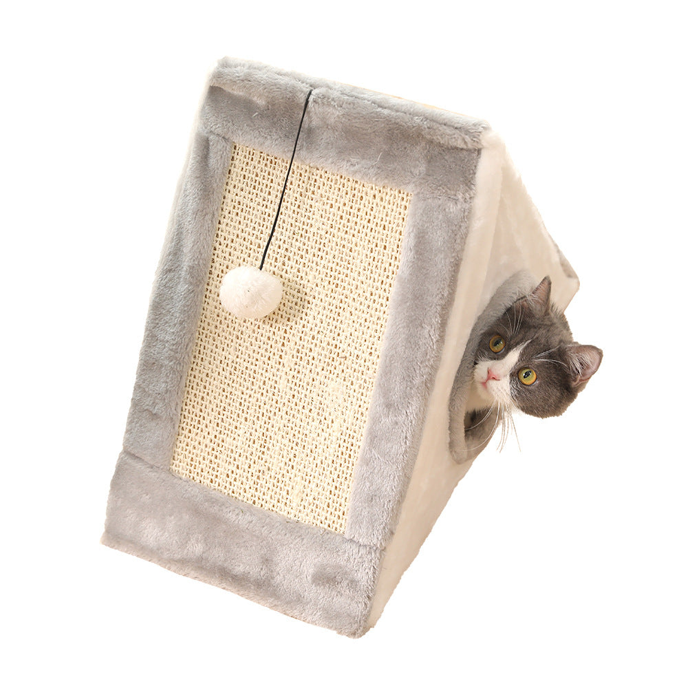 KFX-4449981 Triangle Cat Claw Sisal Toy - Available in Small and Large Sizes in Gray White or Light Brown Beige
